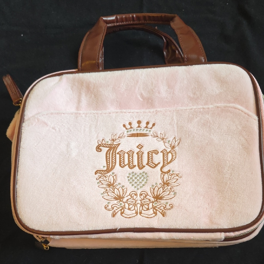 Juicy Couture Light Pink and Brown Travel Make Up Vacation Velvet Bag